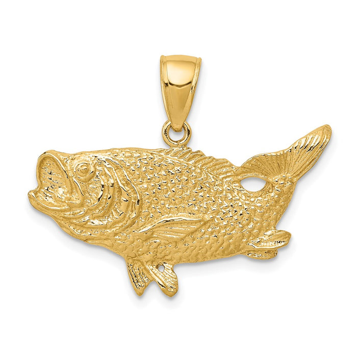14k Polished Open-Backed Bass Fish Pendant-C2574