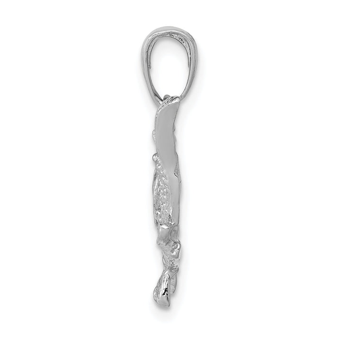 14k White Gold Polished Open-Backed Bass Fish Pendant-C2574W
