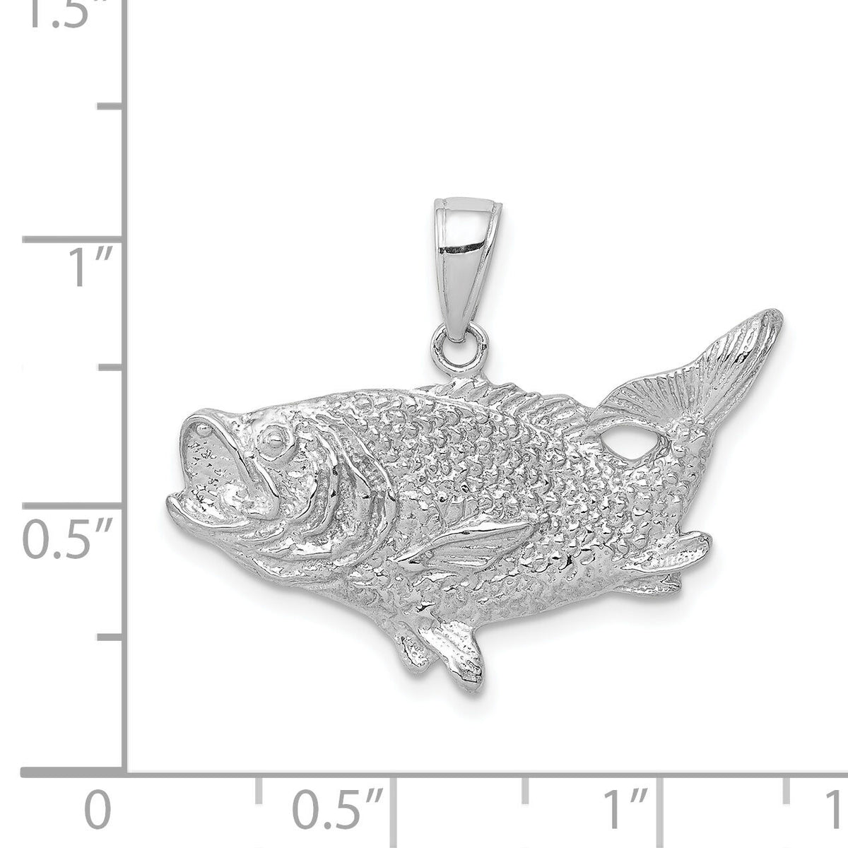 14k White Gold Polished Open-Backed Bass Fish Pendant-C2574W