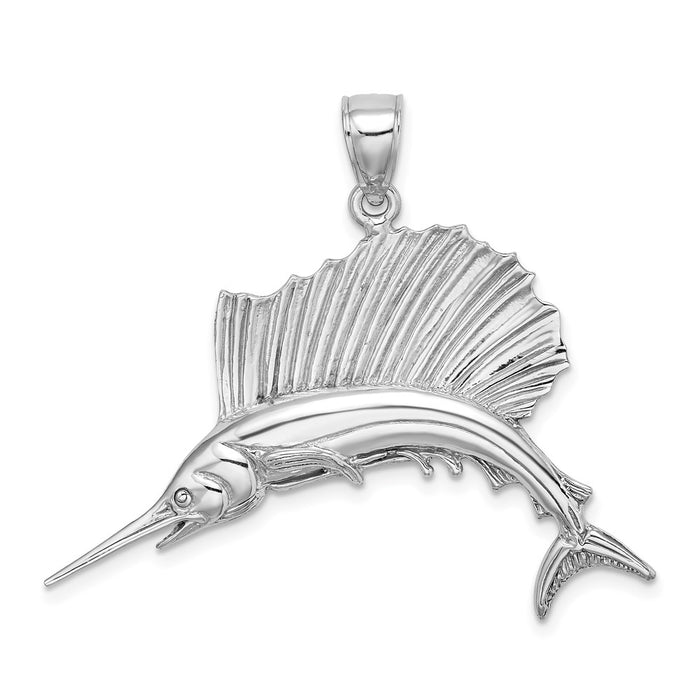 14K White Gold Polished Sailfish Charm-C2582W