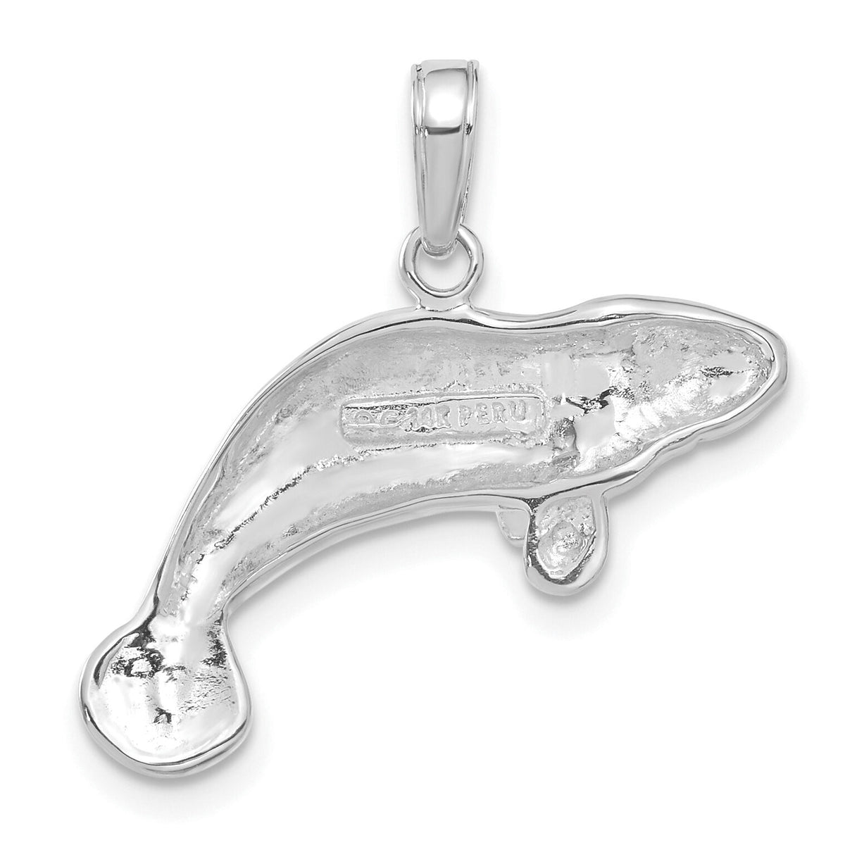 14K White Gold Solid Polished Manatee Pendant-C2603W