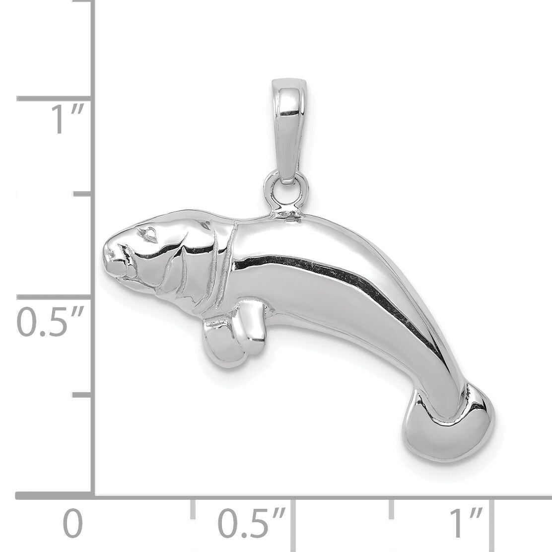 14K White Gold Solid Polished Manatee Pendant-C2603W