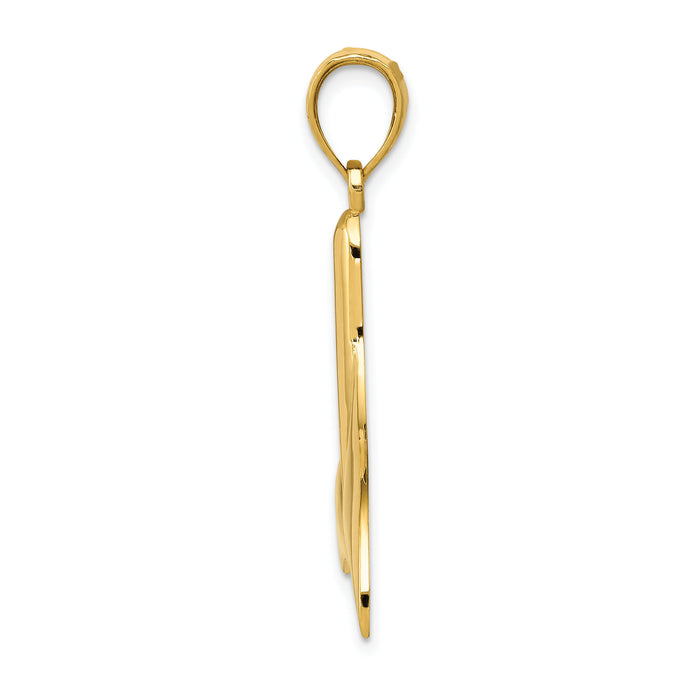 14k Solid Polished Large Whale Tail Pendant-C2606