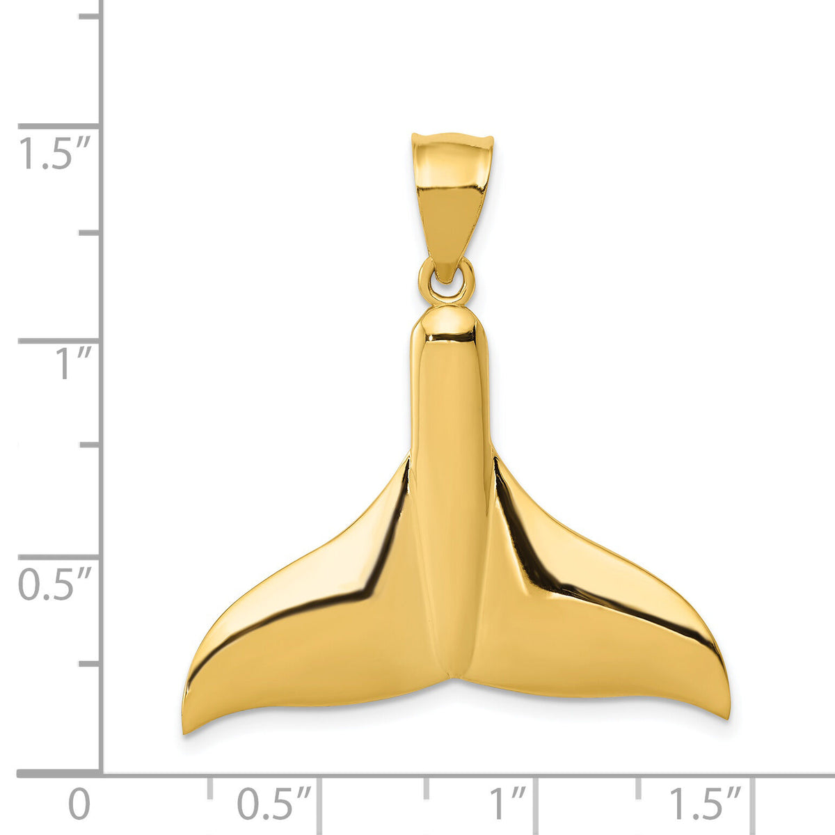 14k Solid Polished Large Whale Tail Pendant-C2606