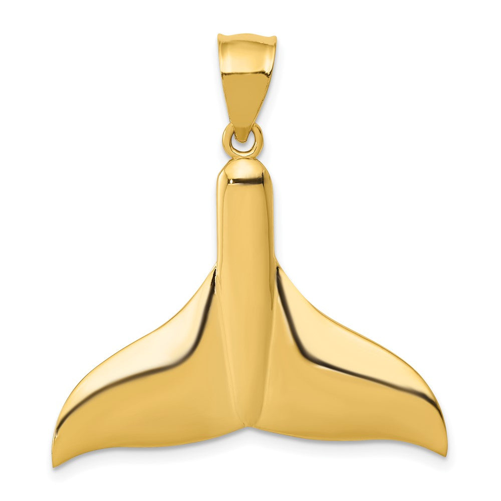 14k Solid Polished Large Whale Tail Pendant-C2606