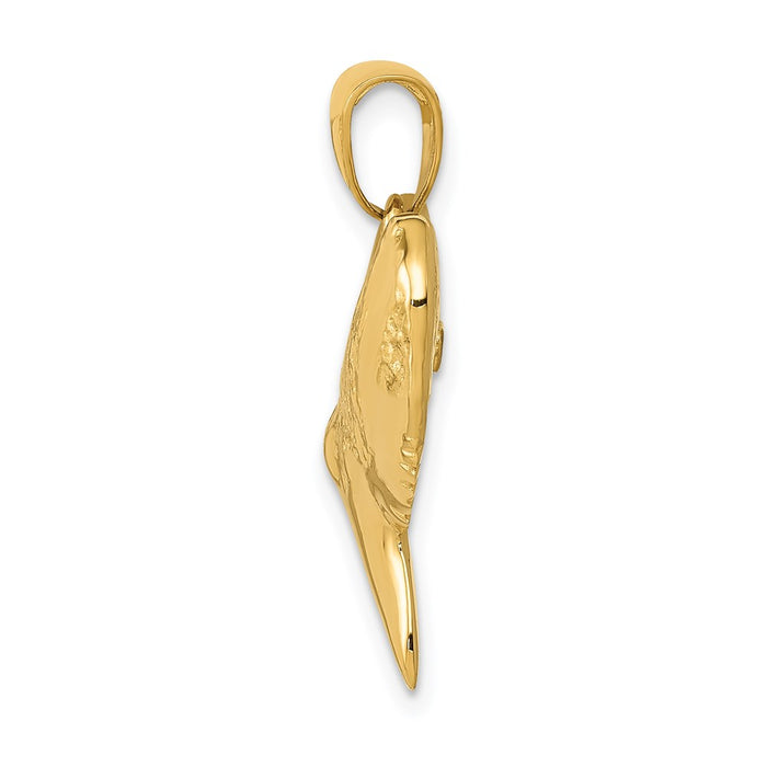 14K Solid Polished 3-D Shark Tooth Pendant-C2613