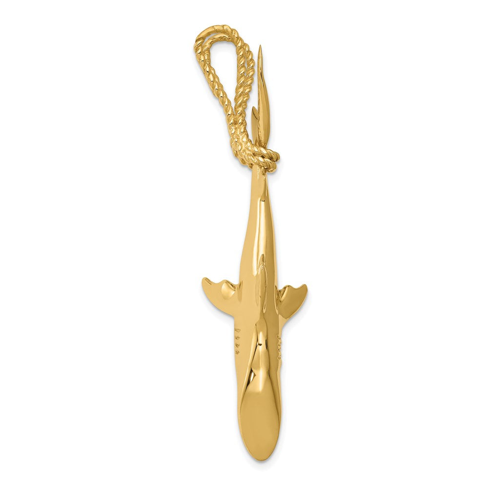 14K Hollow Polished 3-D Hanging Shark Pendant-C2614