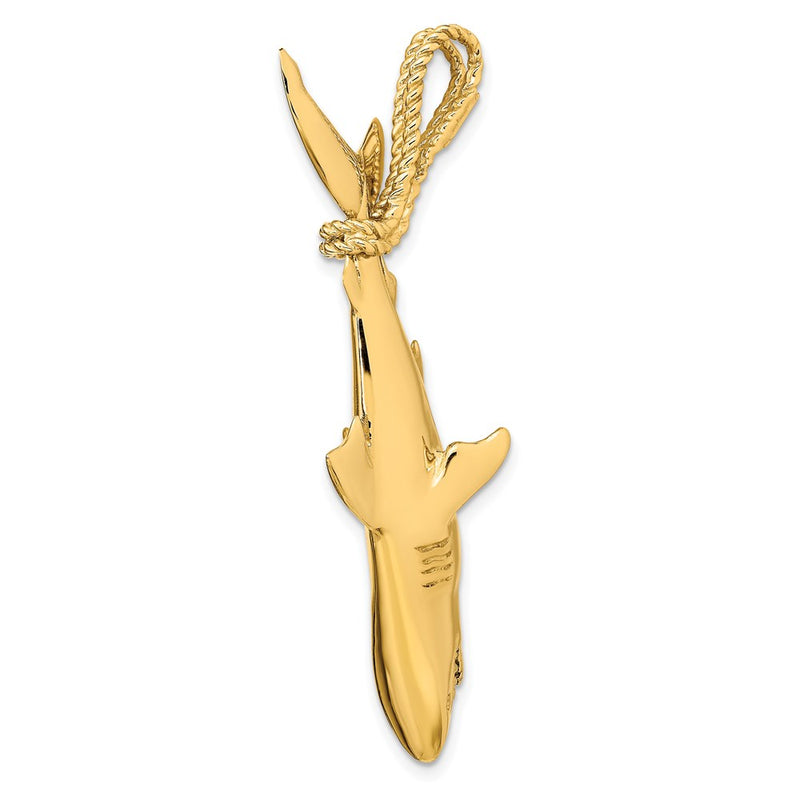 14K Hollow Polished 3-D Hanging Shark Pendant-C2614