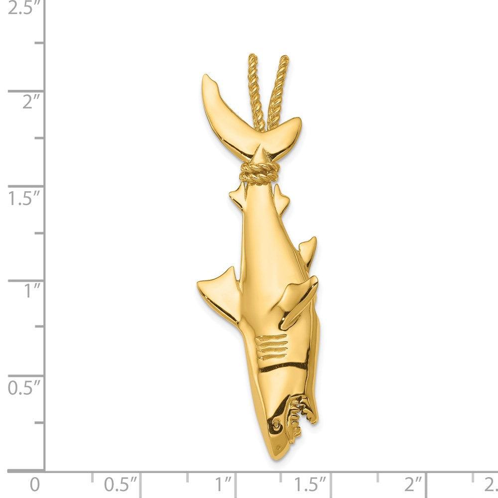 14K Hollow Polished 3-D Hanging Shark Pendant-C2614