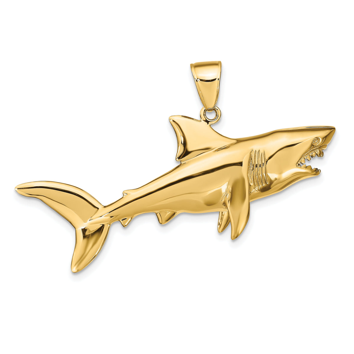 14K Polished 3-D Shark Pendant-C2615