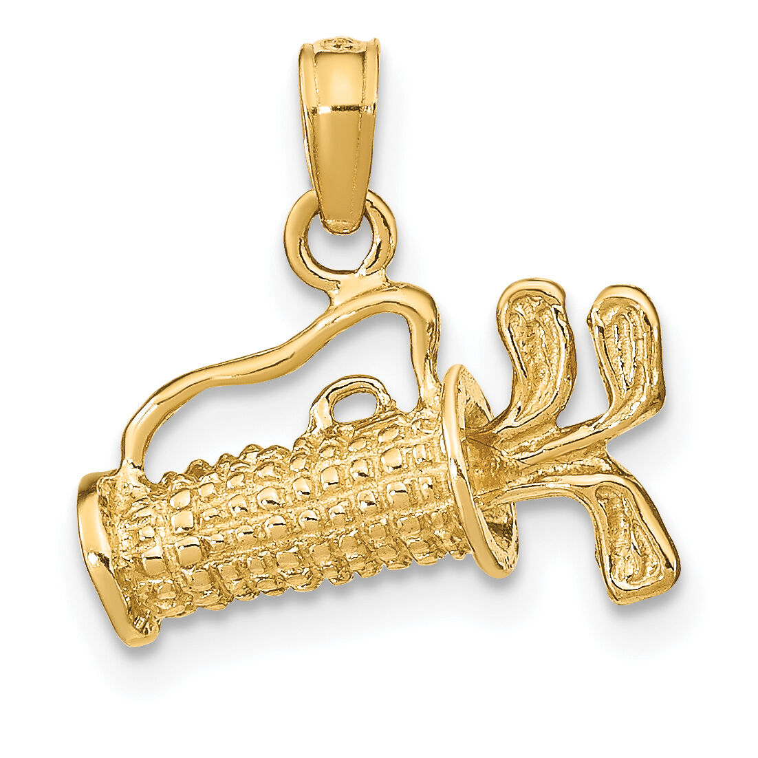 14K Solid Polished 3-D Golf Bag With Clubs Charm-C2616