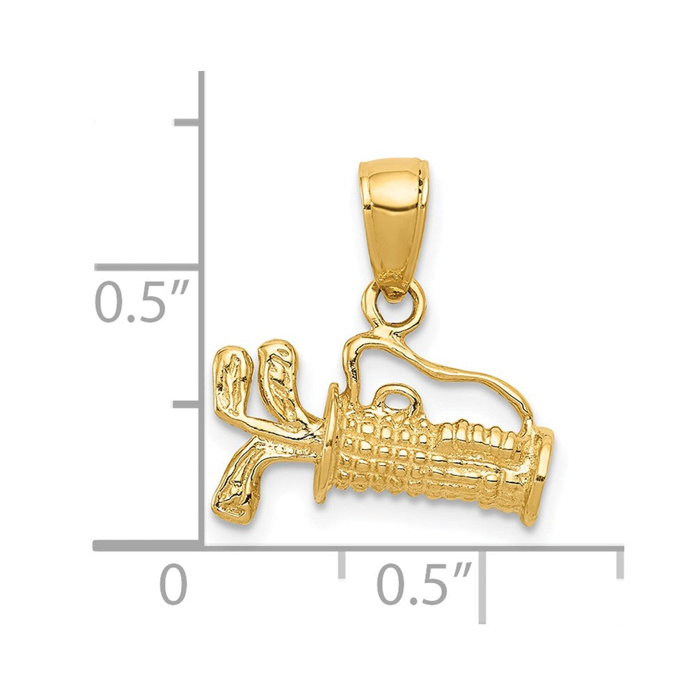 14K Solid Polished 3-D Golf Bag With Clubs Charm-C2616