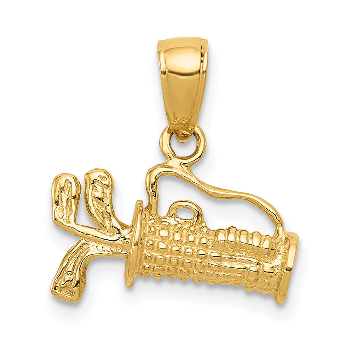 14K Solid Polished 3-D Golf Bag With Clubs Charm-C2616