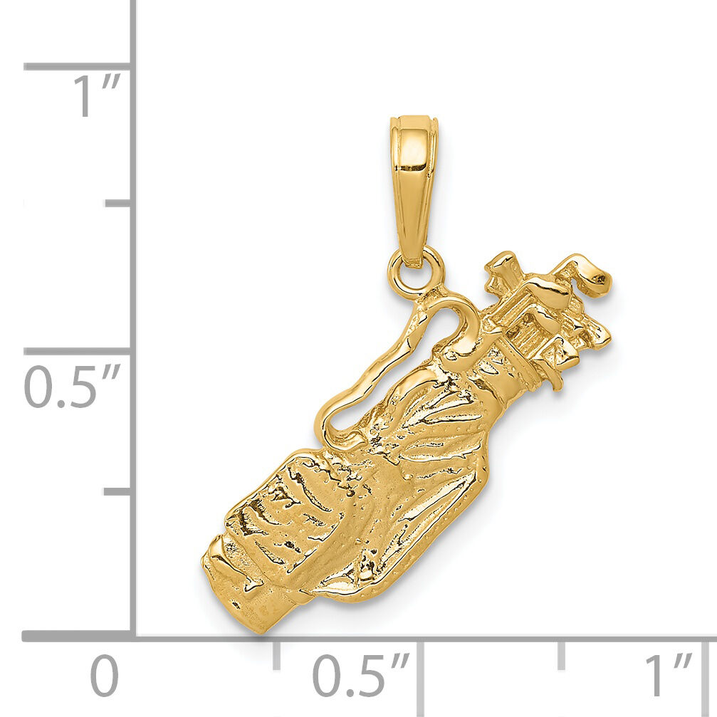 14k Solid Polished Open-Backed Golf Bag with Clubs Charm-C2618