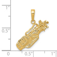 14k Solid Polished Open-Backed Golf Bag with Clubs Charm-C2618