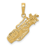 14k Solid Polished Open-Backed Golf Bag with Clubs Charm-C2618