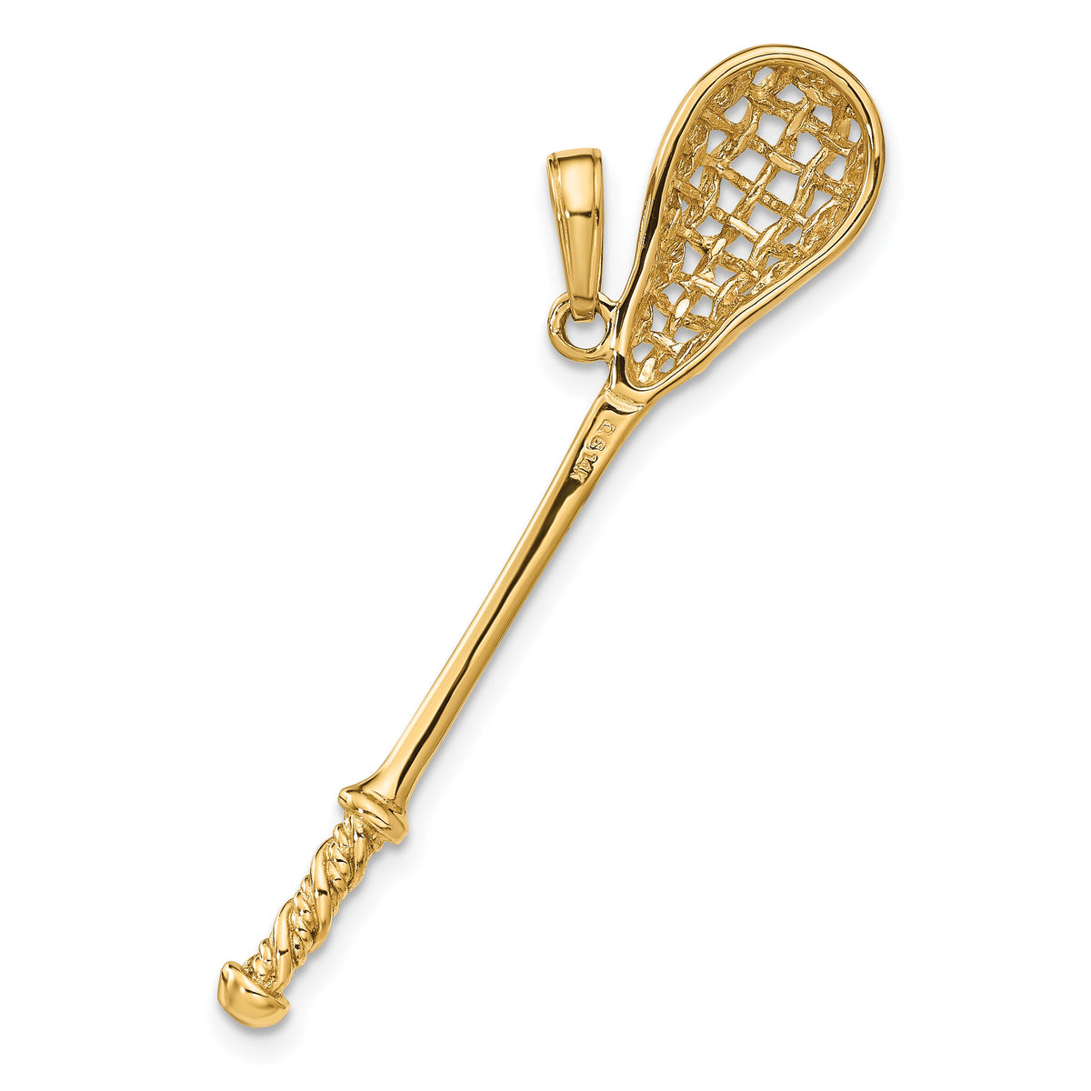 14K Solid Polished 3-D Lacrosse Stick Pendant-C2629