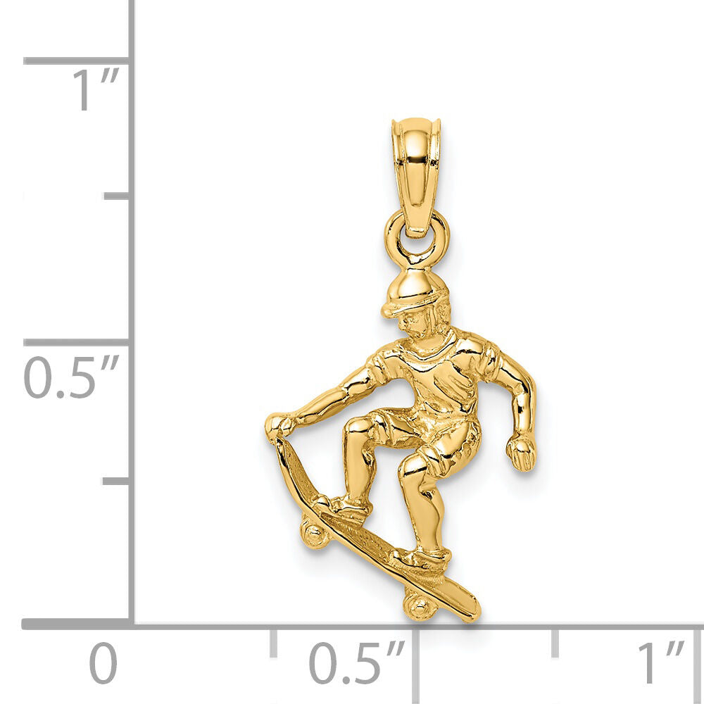 14K Solid Polished 3-D Skateboarder Charm-C2651