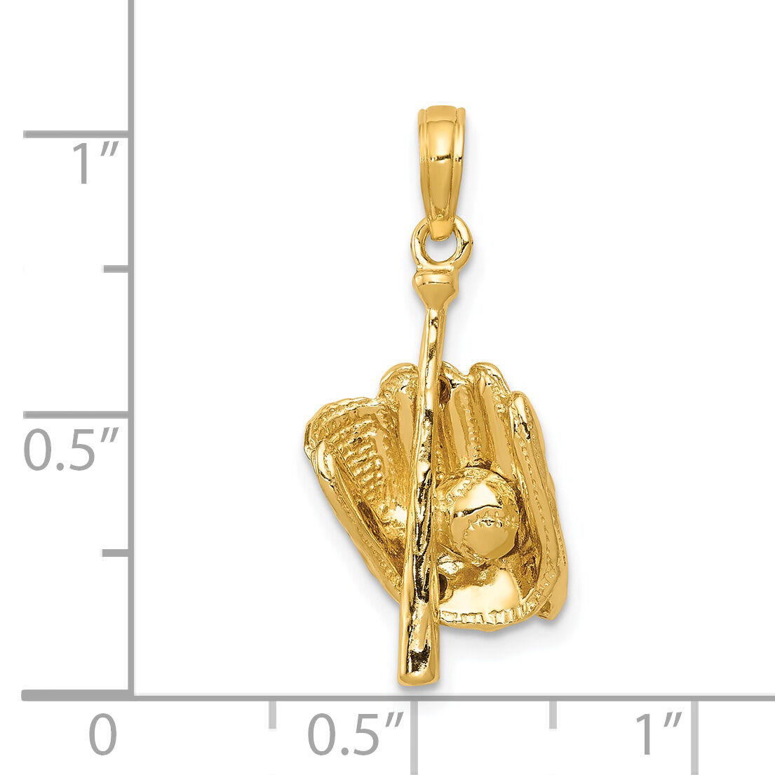 14K Polished 3-D Glove/Bat/Baseball Pendant-C2656