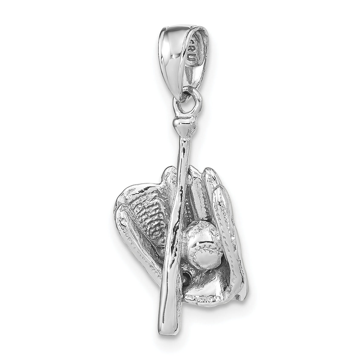 14K White Gold Polished 3-D Glove/Bat/Baseball Pendant-C2656W