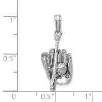 14K White Gold Polished 3-D Glove/Bat/Baseball Pendant-C2656W