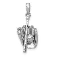 14K White Gold Polished 3-D Glove/Bat/Baseball Pendant-C2656W