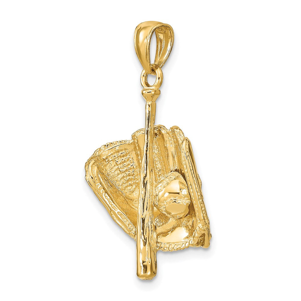 14K Polished 3-D Glove/Bat/Baseball Pendant-C2657