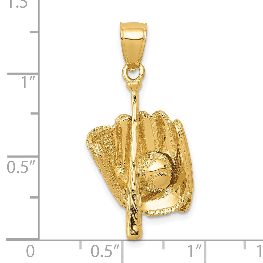 14K Polished 3-D Glove/Bat/Baseball Pendant-C2657