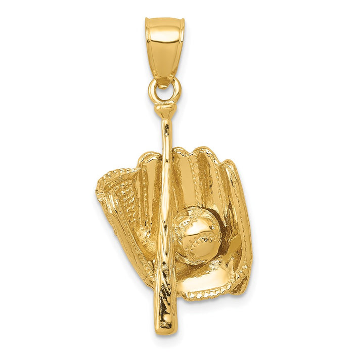 14K Polished 3-D Glove/Bat/Baseball Pendant-C2657