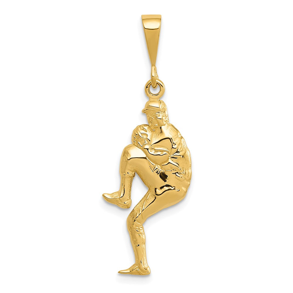 14K Polished 3-D Pitcher Baseball Charm-C2663