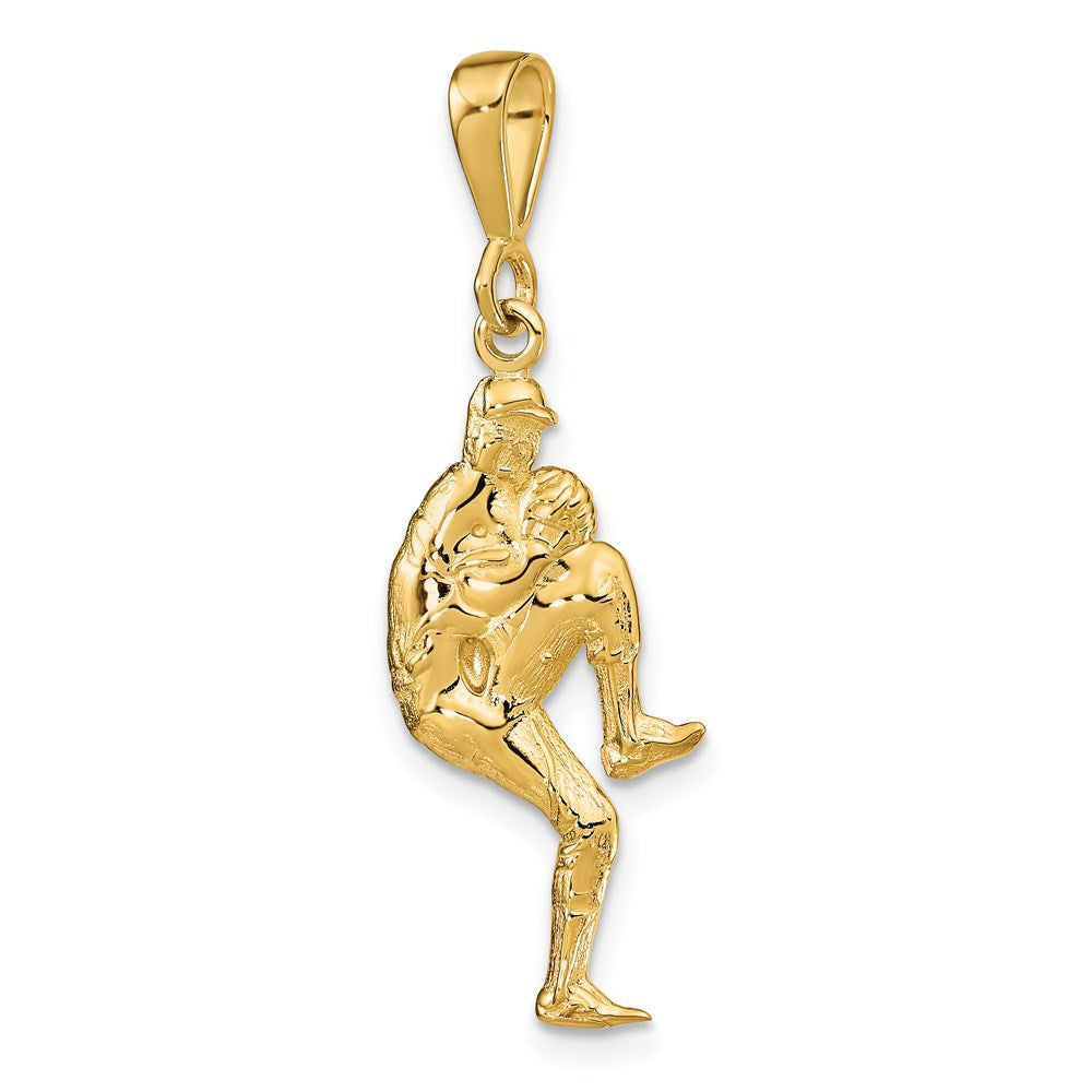 14K Polished 3-D Pitcher Baseball Charm-C2663