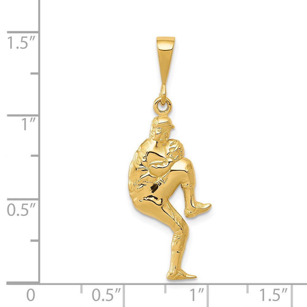 14K Polished 3-D Pitcher Baseball Charm-C2663