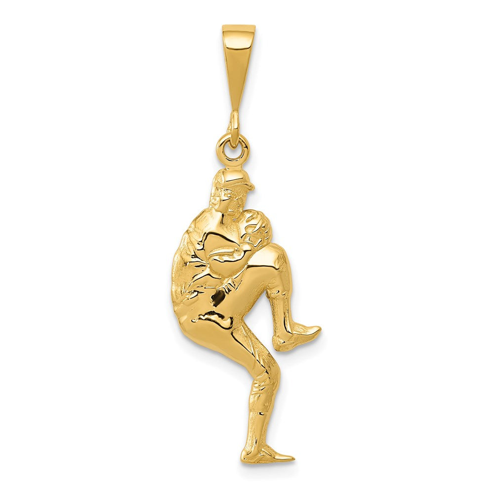 14K Polished 3-D Pitcher Baseball Charm-C2663