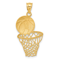 14K Satin Diamond-Cut Basketball and Net Pendant-C2672