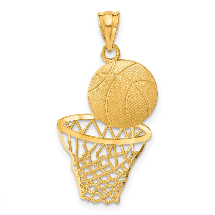 14K Satin Diamond-Cut Basketball and Net Pendant-C2672