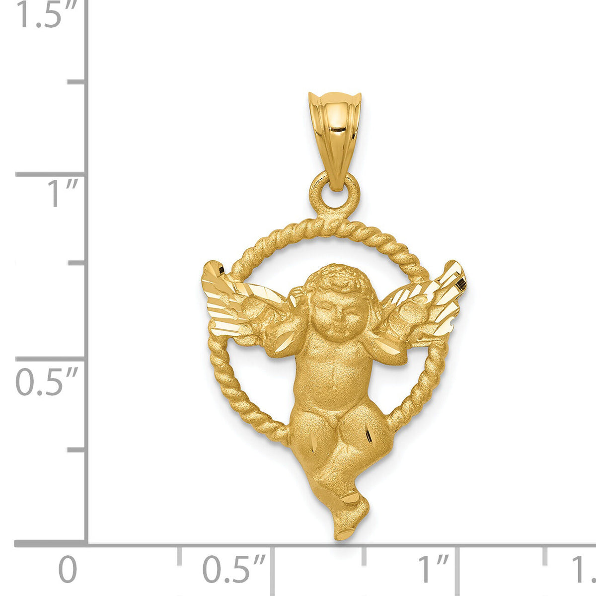 14k Satin Angel in Circle Pendant-C27