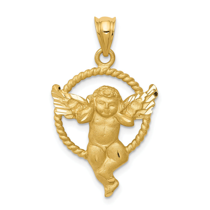 14k Satin Angel in Circle Pendant-C27