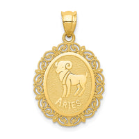 14k Solid Satin Polished Aries Zodiac Oval Pendant-C2843