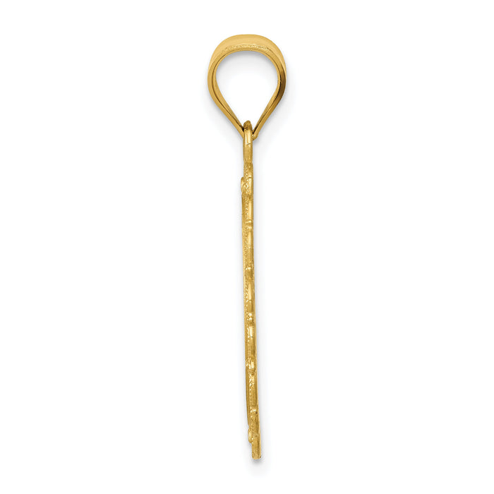 14k Solid Satin Polished Gemini Zodiac Oval Pendant-C2845
