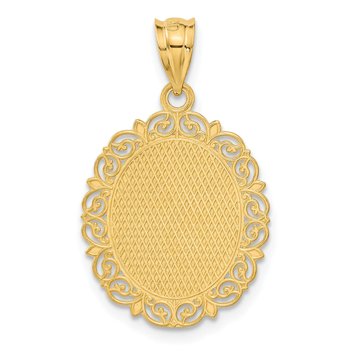 14k Solid Satin Polished Gemini Zodiac Oval Pendant-C2845
