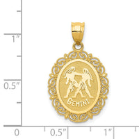 14k Solid Satin Polished Gemini Zodiac Oval Pendant-C2845