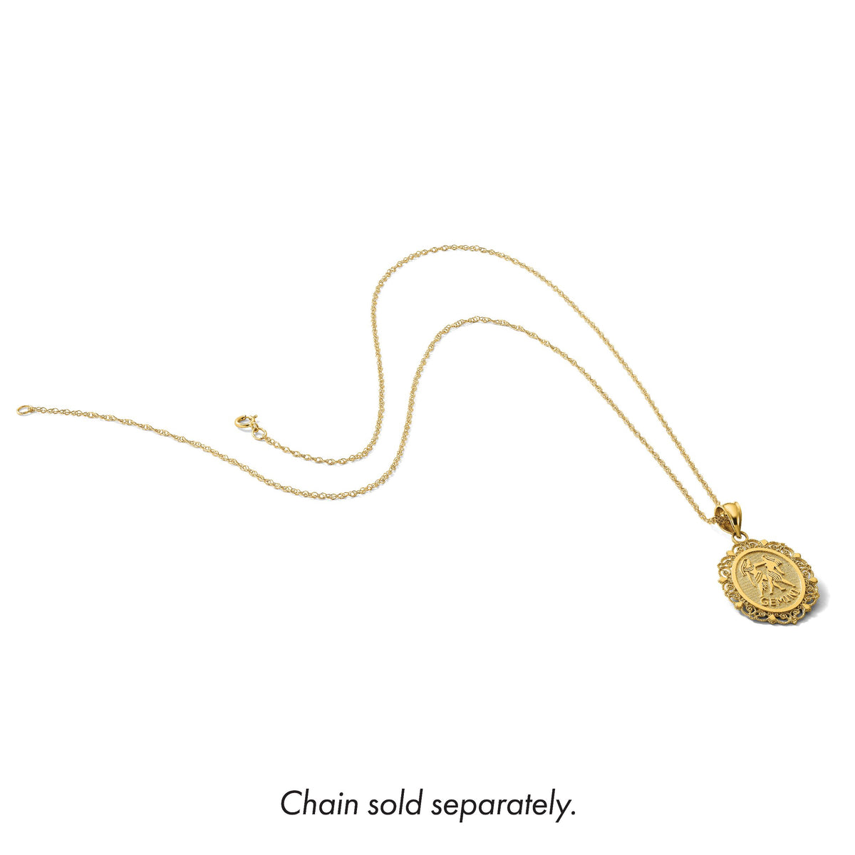 14k Solid Satin Polished Gemini Zodiac Oval Pendant-C2845