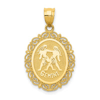 14k Solid Satin Polished Gemini Zodiac Oval Pendant-C2845