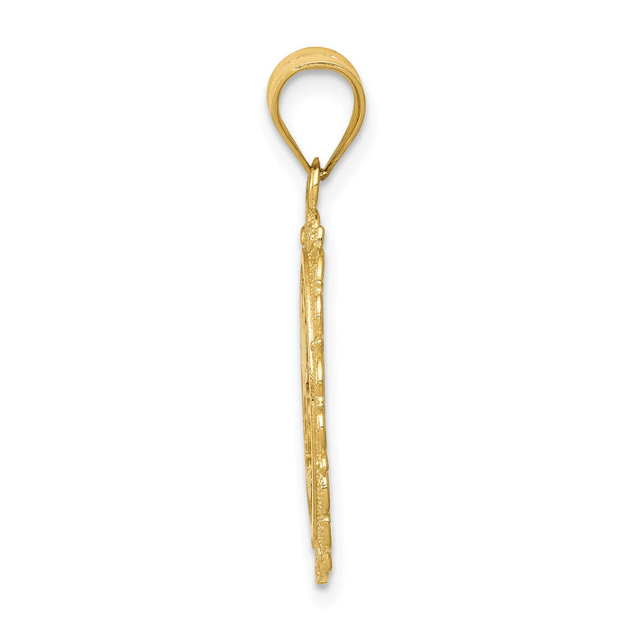 14k Solid Satin Polished Cancer Zodiac Oval Pendant-C2846