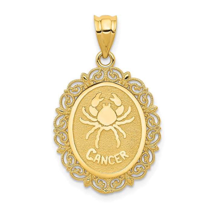 14k Solid Satin Polished Cancer Zodiac Oval Pendant-C2846