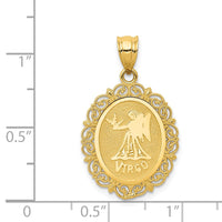 14k Solid Satin Polished Virgo Zodiac Oval Pendant-C2848