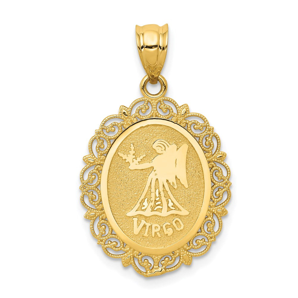 14k Solid Satin Polished Virgo Zodiac Oval Pendant-C2848