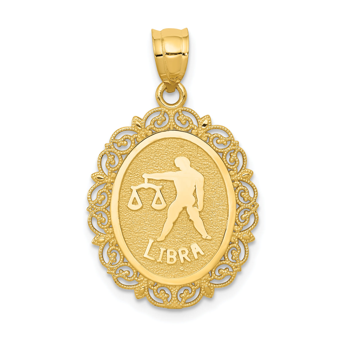 14k Solid Satin Polished Libra Zodiac Oval Pendant-C2849