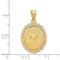 14k Solid Satin Polished Scorpio Zodiac Oval Pendant-C2850