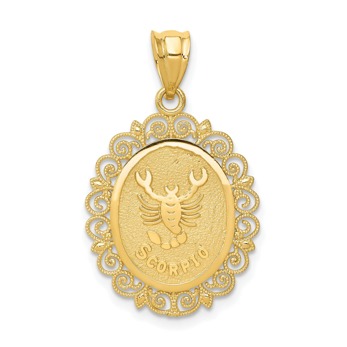 14k Solid Satin Polished Scorpio Zodiac Oval Pendant-C2850